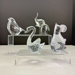 Vintage Art Glass Clear Animal Paperweights Lot of 4